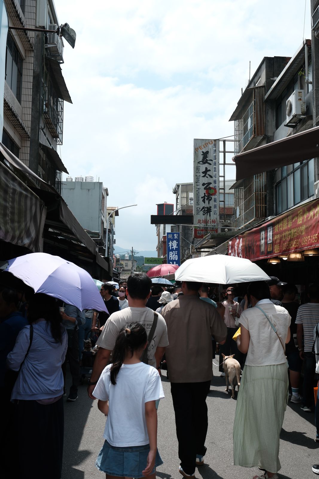 Crowds and shop signs on Beipu Old Street